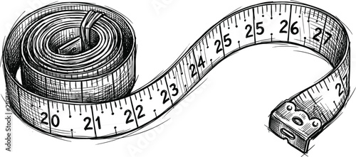 Foto Detailed hand drawn tailor measuring tape vector sketch for sewing dressmaking w