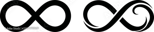 Foto Infinity symbols in two artistic styles, one simple and one with decorative swir