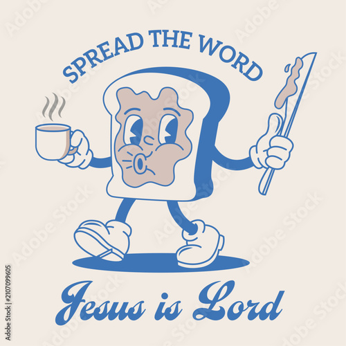 Spread the Word Jesus Is Lord” Cartoon Bread with Coffee and Knife