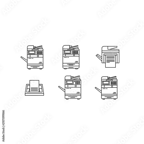 Foto Set of office photocopier icons in linear style