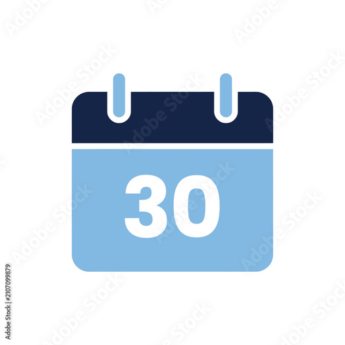 Calendar icon with the number thirty a flat two tone design on a white background