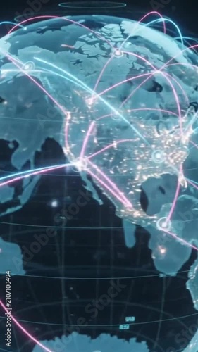 Planet Earth Global Network Connections Sci-Fi Digital World Map Loop
