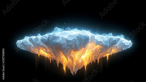 Surreal floating ice formation with glowing orange interior image