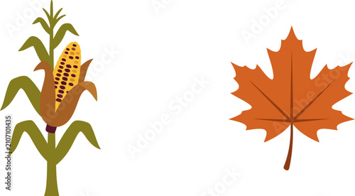 Foto Autumn harvest icons featuring a corn stalk and a maple leaf
