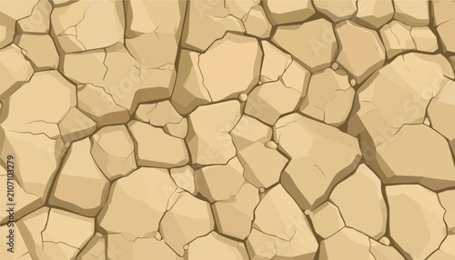 Bild auf Leinwand Vector dry cracked earth texture, beige desert soil pattern