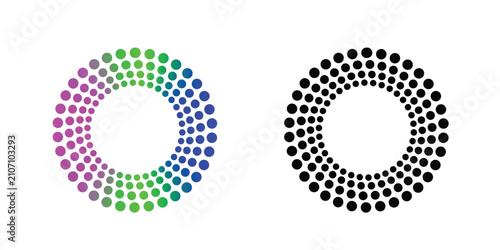 фотографія Round frame set made of small circles with gradient color shift and solid black color variant isolated on transparent grid for modern graphic design usage
