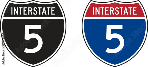 Obraz na plátne Interstate 5 road sign, highway route marker, vector illustration