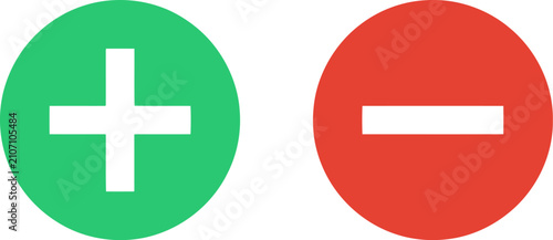 Fotografie Plus and minus icons green add and red subtract buttons isolated on white backgr