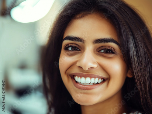 Woman laughs during nail polishing session with brush in a bright beauty salon