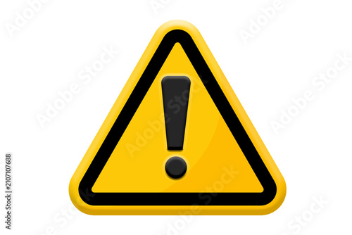 Fotografie Yellow triangle warning sign with exclamation mark isolated on transparent backg