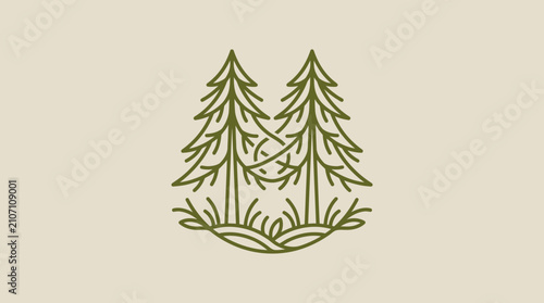 Earthy abstract illustration of two pine trees with a gentle curve representing nature's calm and serenity
