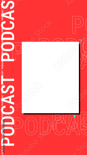 Vibrant red podcast promotion story template with modern geometric design.