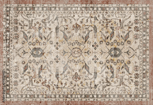 Konstfotografi Persian Folk style traditional printed Carpet with trending colors and texture i
