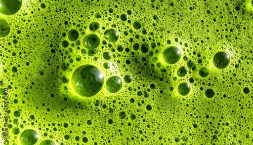 Cuadro en lienzo Macro View of Fresh Green Juice Bubbles and Frothy Surface Texture