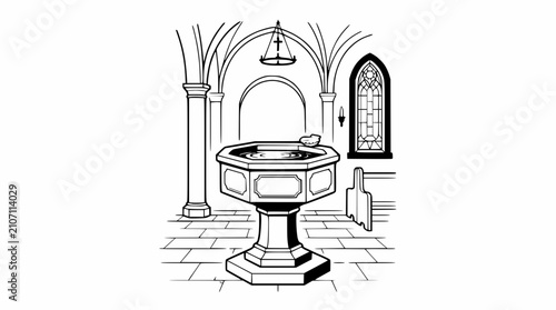 Photos Baptismal Font in Church Interior - Religious Ceremony Symbol
