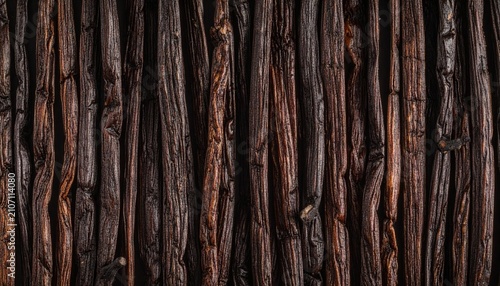 Quadro su tela Close-up Texture of Organic Bourbon Vanilla Beans Pods Background