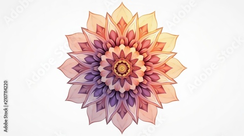 Colorful floral mandala pattern with geometric shapes and soft pastel colors