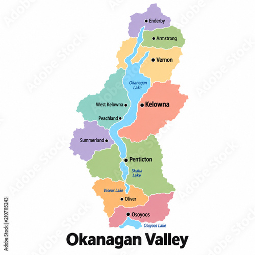 Canvastavla Okanagan Valley Canada Color Political Map – Clean Minimal Vector Illustration