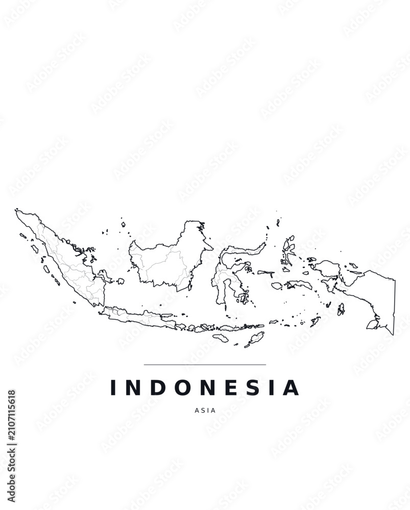 Fototapeta premium Indonesia Asia country map with internal region boundaries and major highways. Editable black line vector on a white background for poster print and classroom use.