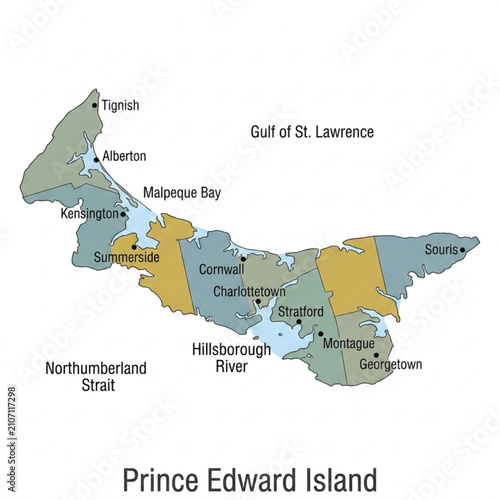 Vászonkép Prince Edward Island Canada Color Political Map – Clean Minimal Vector Illustrat