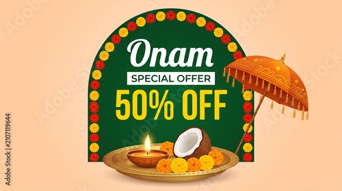 Kerala Onam festival special offer 50% off with festival elements