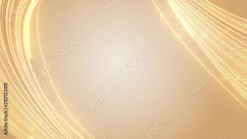 Elegant gold ribbon motion visual with bright curved light trails, delicate sparkle particles, and warm empty center. Perfect for luxury promos, invitation videos, event titles, and overlays.