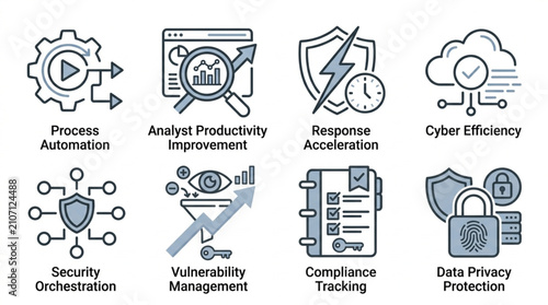 Konstfotografi Cybersecurity and Business Efficiency Icons Set.