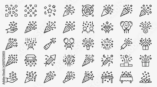 Bild auf Leinwand Professional Black and White Line Art Icons Set of Celebration Party Elements Co