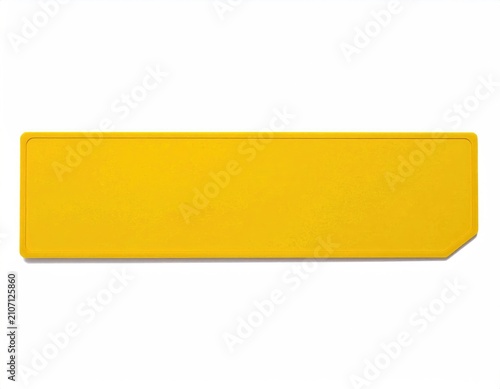 Bright yellow rectangular placard with a beveled right edge