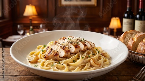 Creamy Chicken Pasta with Parmesan and Garlic Bread