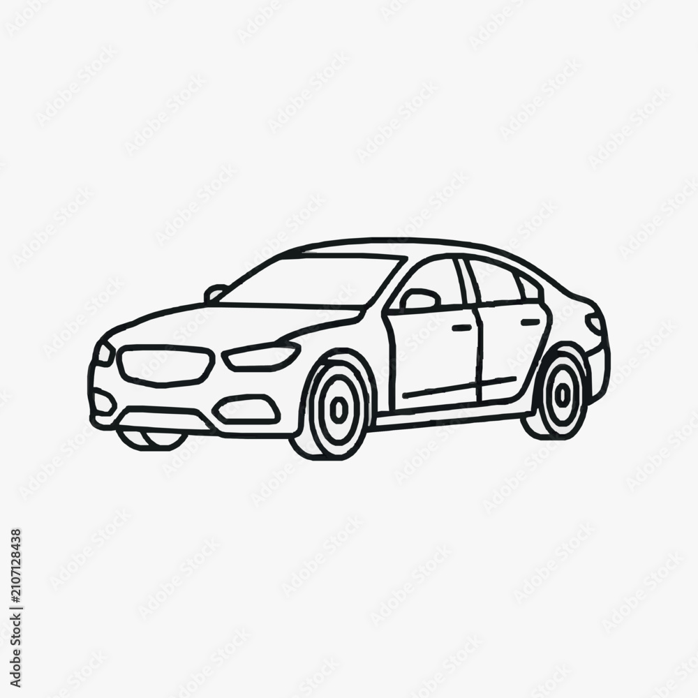 Fototapeta premium Corporate Minimalist Line Drawing of a Modern Black and White Sedan Car for Business Presentations and Branding