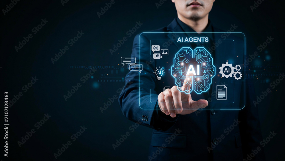 Obraz premium Artificial intelligence and human connection touching glowing earth representing future technology and global unity