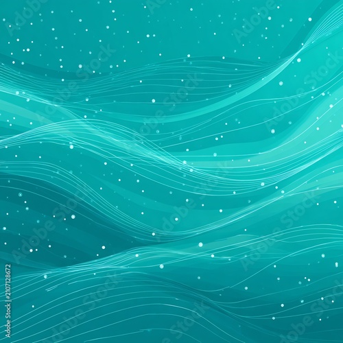 Dynamic Teal Wavy Abstract Background with Sparkling Bubbles