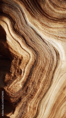 Close-up of natural wood grain texture with abstract wavy patterns and intricate details, showing organic light brown surface