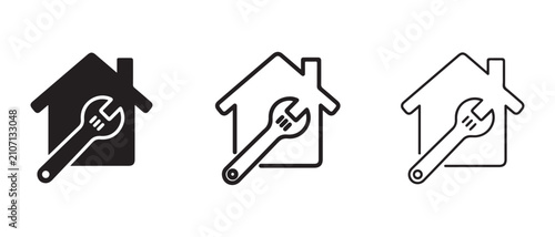house icons with wrench symbol representing home repair maintenance and renovation services