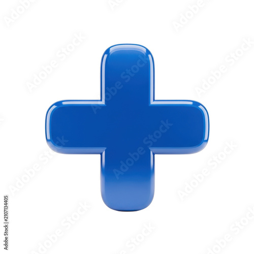 Glossy blue plus sign symbol isolated on transparent background