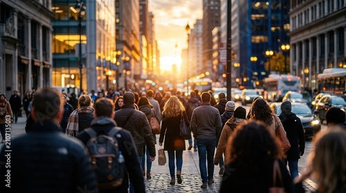 Faceless people engaging in lifestyle everyday activities in a crowded urban setting.