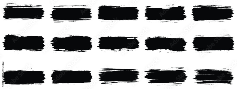 Naklejka premium Unique Black Brush strokes vector set. Set of rectangle shape brush strokes. Set of paint brush stroke and abstract grunge banner for graphic background decoration. 100% vector eps-10
