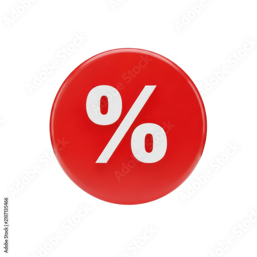 Bright red circle with white percentage symbol isolated on transparent background