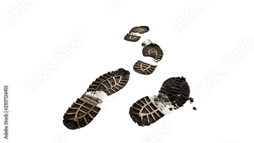 Cuadro en lienzo Dirt footprint muddy boot tracks trail layout isolated on transparent background
