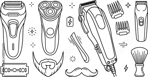 Canvastavla Electric shaver clipper and grooming tool vector set icons for barbershop hair c