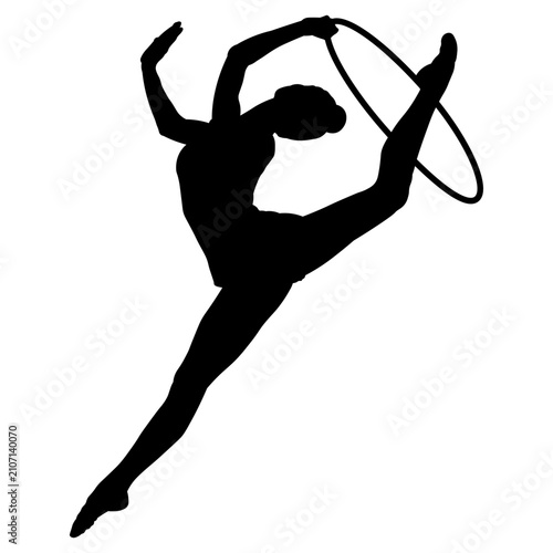 Elegant Female Gymnast Hoop Stretch Silhouette Vector