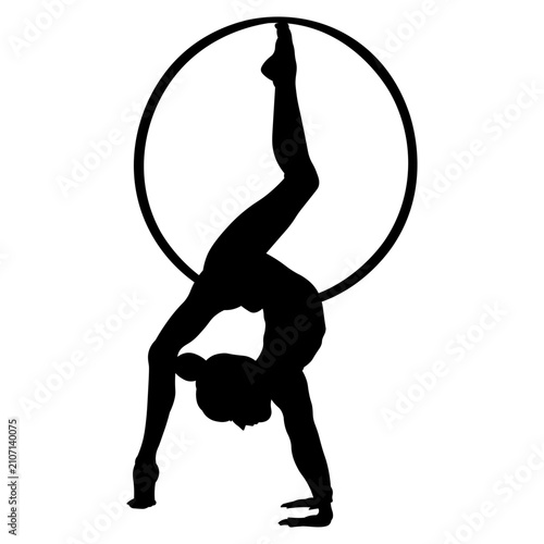 Elegant Female Gymnast Hoop Stretch Silhouette Vector