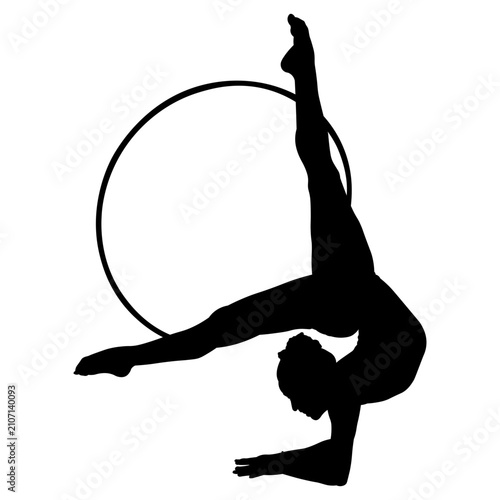 Elegant Female Gymnast Hoop Stretch Silhouette Vector