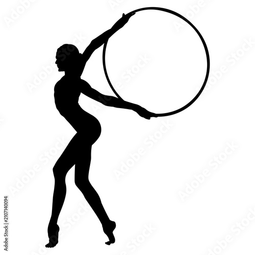 Elegant Female Gymnast Hoop Stretch Silhouette Vector