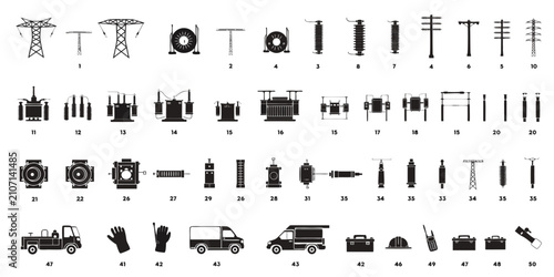 Foto Isometric electrical engine components set, white background, 50 3 d 3d motor pa
