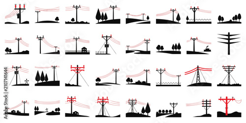 50 electric utility symbols and on white background, utility power line, symbols electrical symbols utility power line symbols