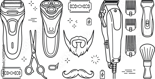 Canvastavla Electric shaver and hair trimmer line icon vector set featuring clipper blade be