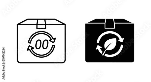 Eco friendly delivery box icon set with recycling symbol delivery shipping recycling packaging sustainable environment monochrome illustration logistics transport
