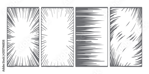 Fotografie Set of four manga style action speed lines and comic book effect panels for grap